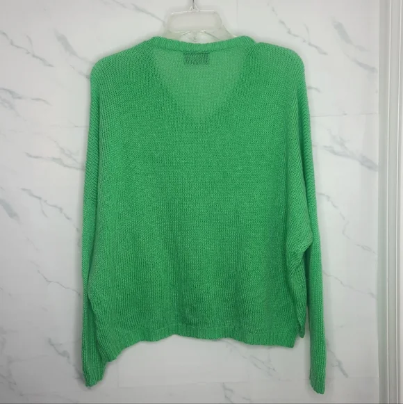 WOODEN SHIPS Mohair Wool Sweater V-Neck Soft Knit Pullover Oversized Green S M - Picture 8 of 10
